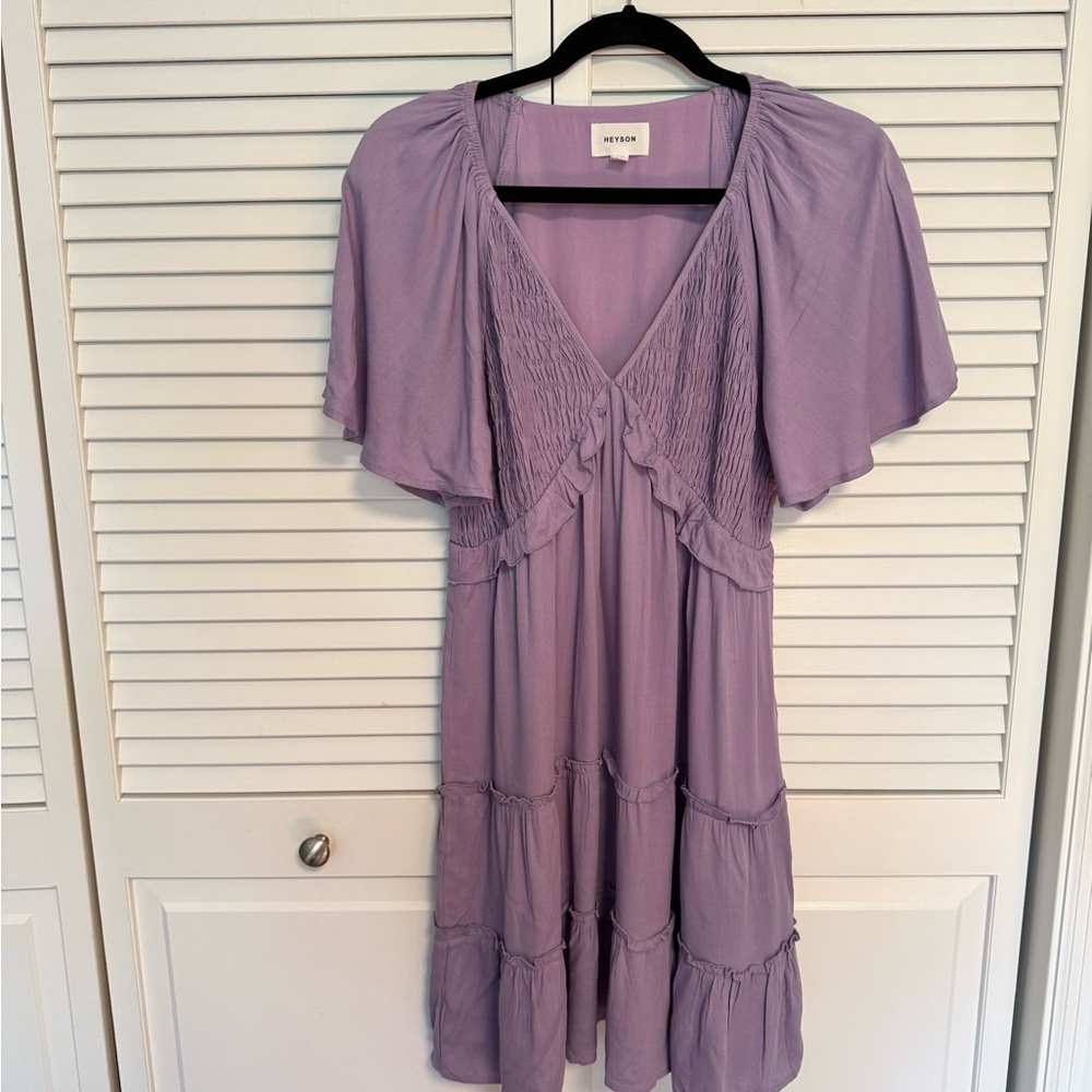 Heyson Lavender Flutter-Sleeve Midi Dress